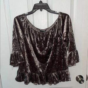 Sanctuary Velvet Ruffle Taupe Velvet Top